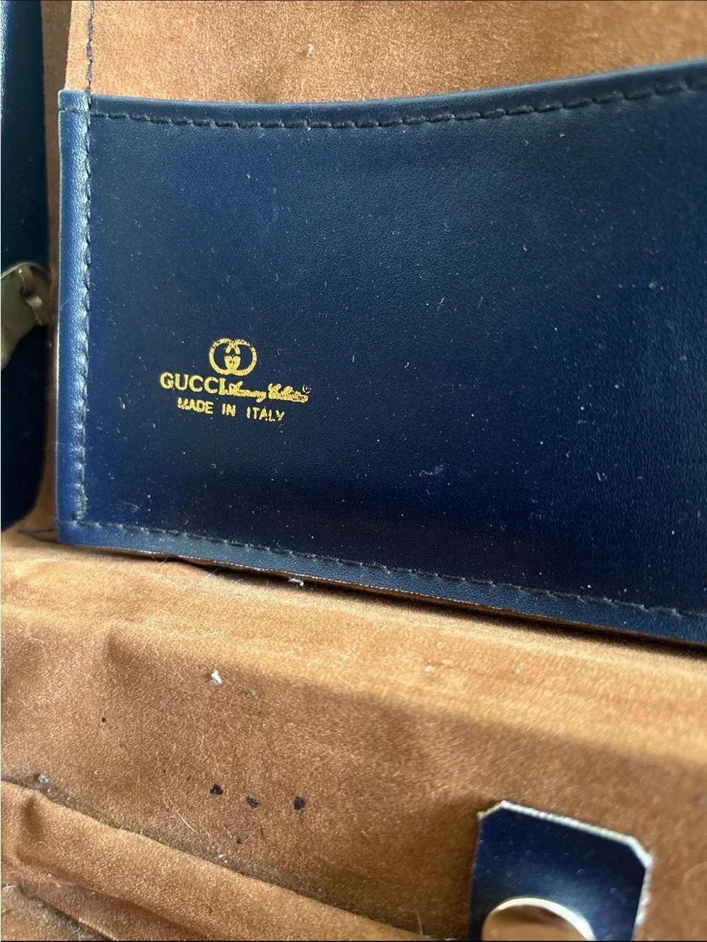 Authentic Gucci Monogram Canvas Top Handle Bag Briefcase in Navy & Beige
